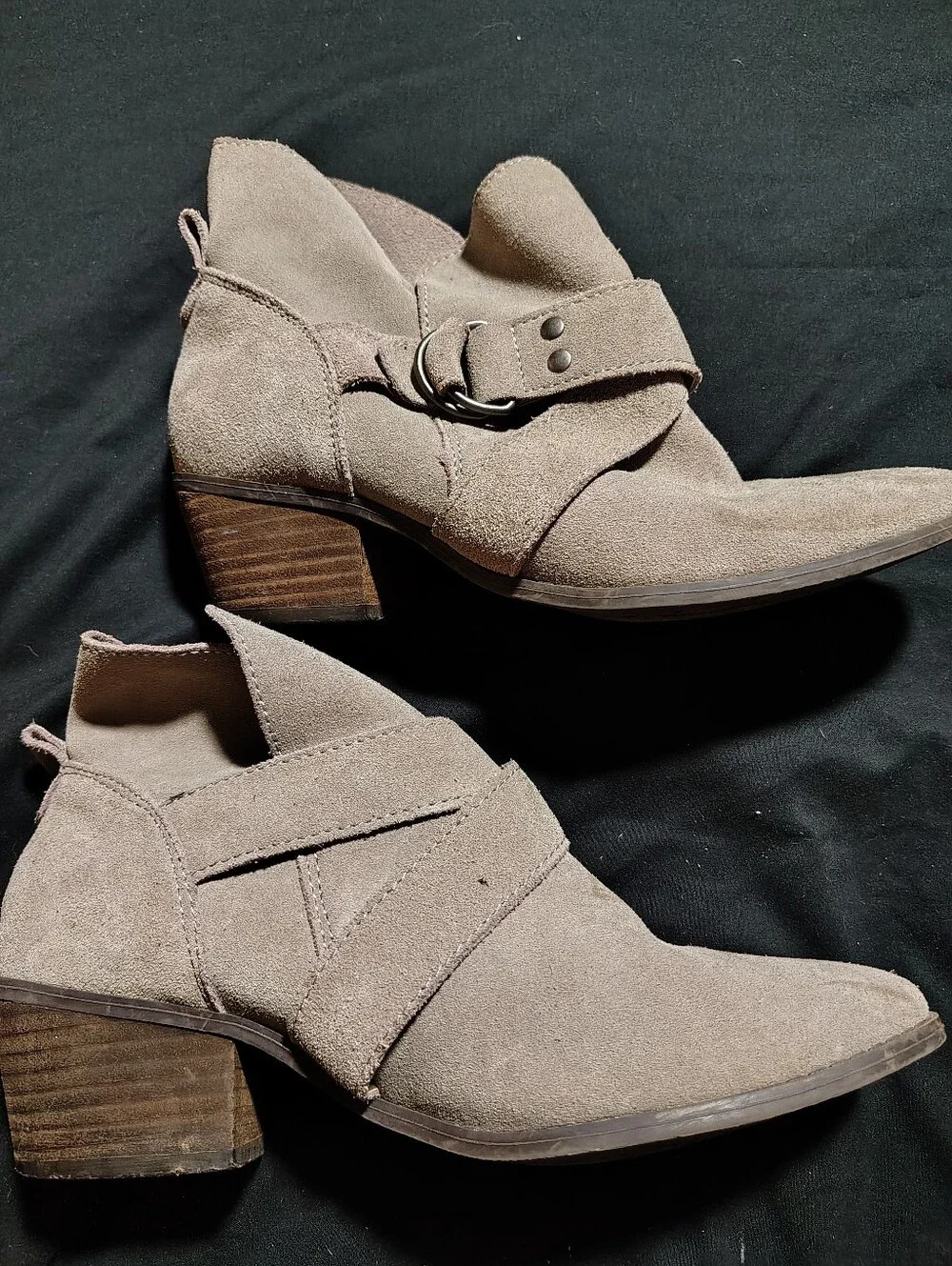 American Eagle Outfitters Taupe Suede Ankle Booties with Buckle Strap